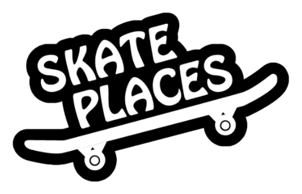 Logotipo de SkatePlaces sin fondo, con contorno negro, sobre fondo lima